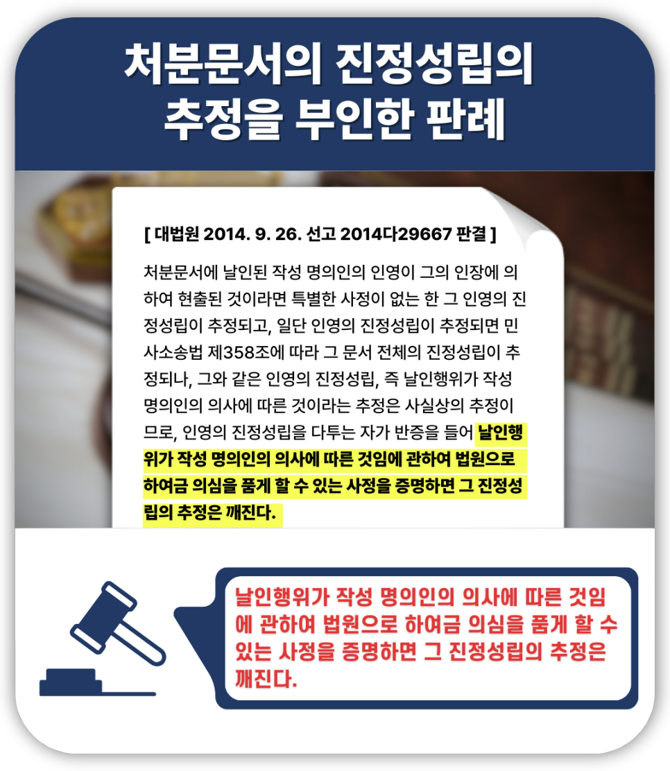 인감도장 날인된 상속재산분할협의서의 진정성립추정을 부인시킨 사례 이미지 3