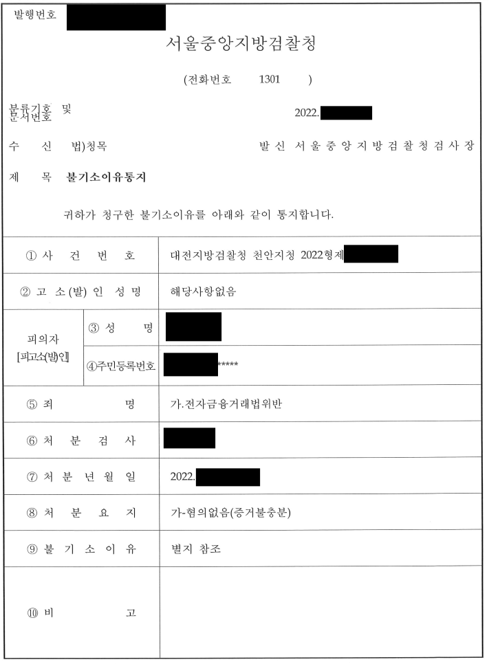 [전자금융거래법위반/무혐의] 전자금융거래법위반 무혐의 방어사례 이미지 1