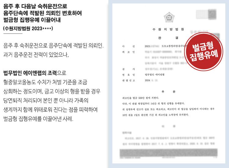 [음주운전] 숙취음주운전, 과거 전력에도 벌금형 집행유예 성공! 이미지 1