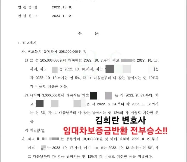 임대차보증금 2억 500만원 승소판결 이미지 2