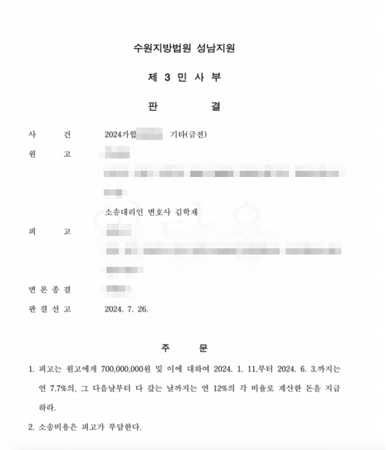 24년 8월 1일 보증금반환청구소송 전부 승소 하였습니다! 이미지 2